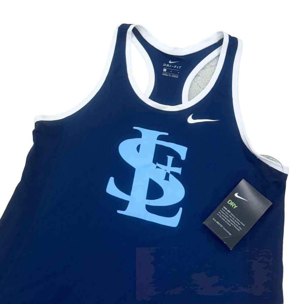 NWT Nike Womens Tank Top Large Navy White Dri Fit Athletics - Picture 2 of 7
